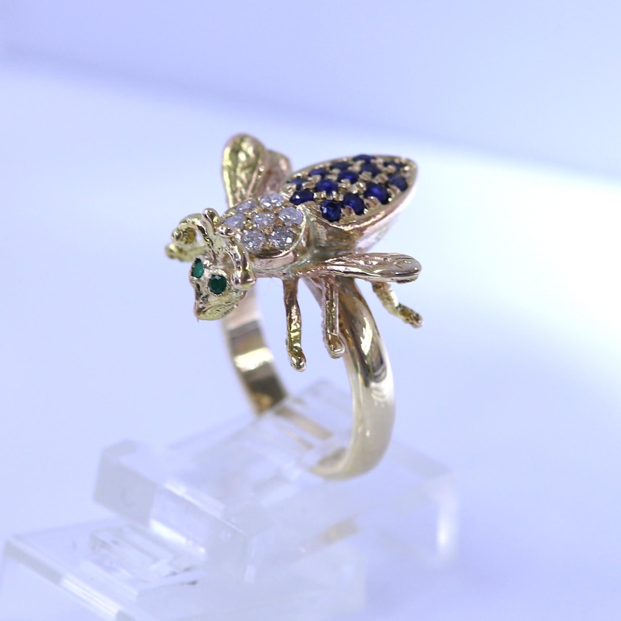 Handgefertigter Vintage-Bienenenring aus 14 Karat Gelbgold mit Tierschmuck um 1940 im Zustand „Gut“ im Angebot in Brooklyn, NY