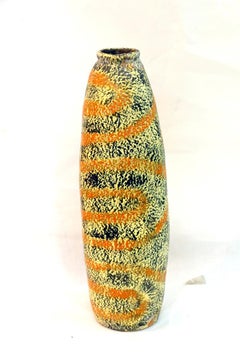 Hand-made Vintage Ceramic Floor Vase with Painted Motif, 1970s