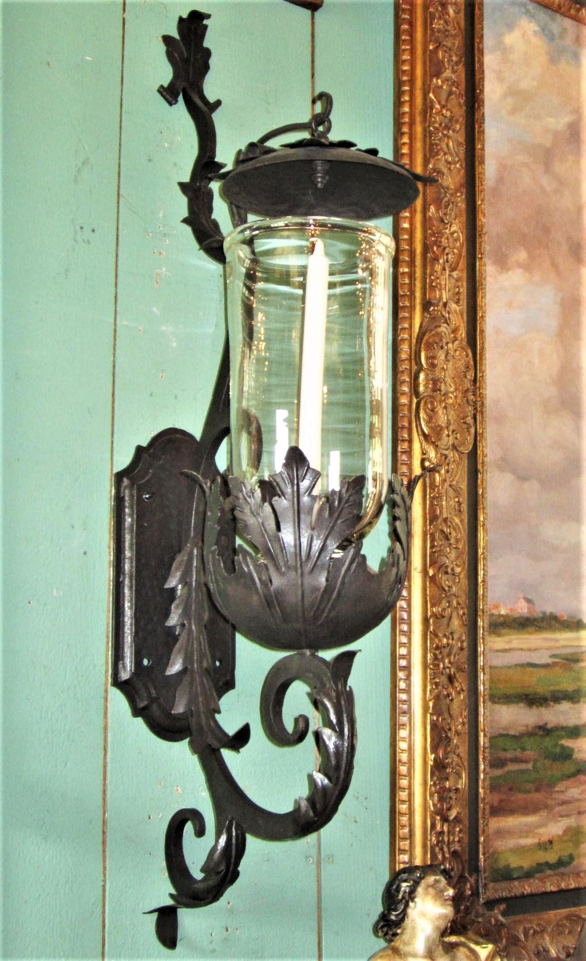 Rococo Hand Made Lanterne de jardin applique Porte-bougies Crystal Hurricane Light en vente