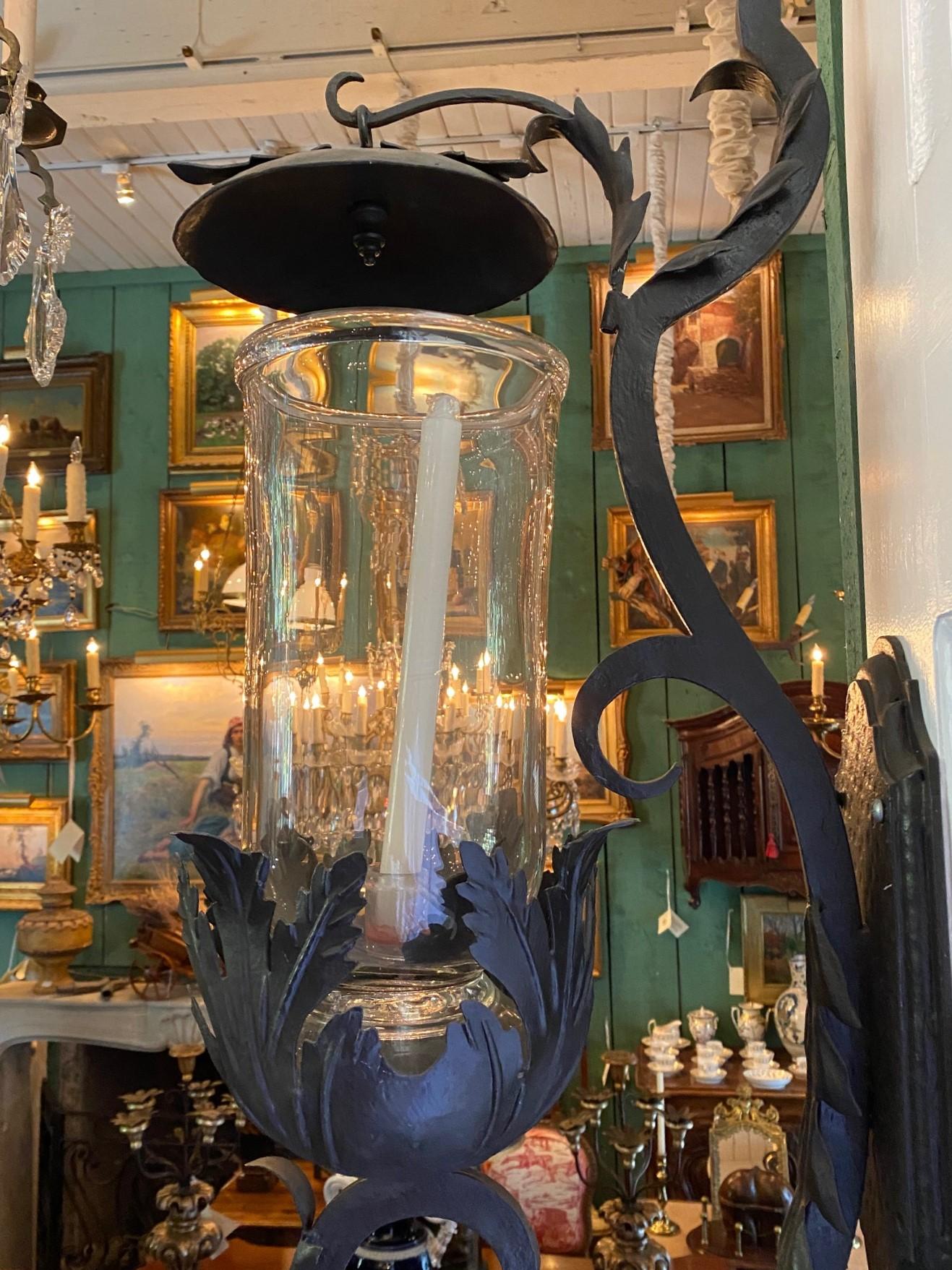 20ième siècle Hand Made Lanterne de jardin applique Porte-bougies Crystal Hurricane Light en vente