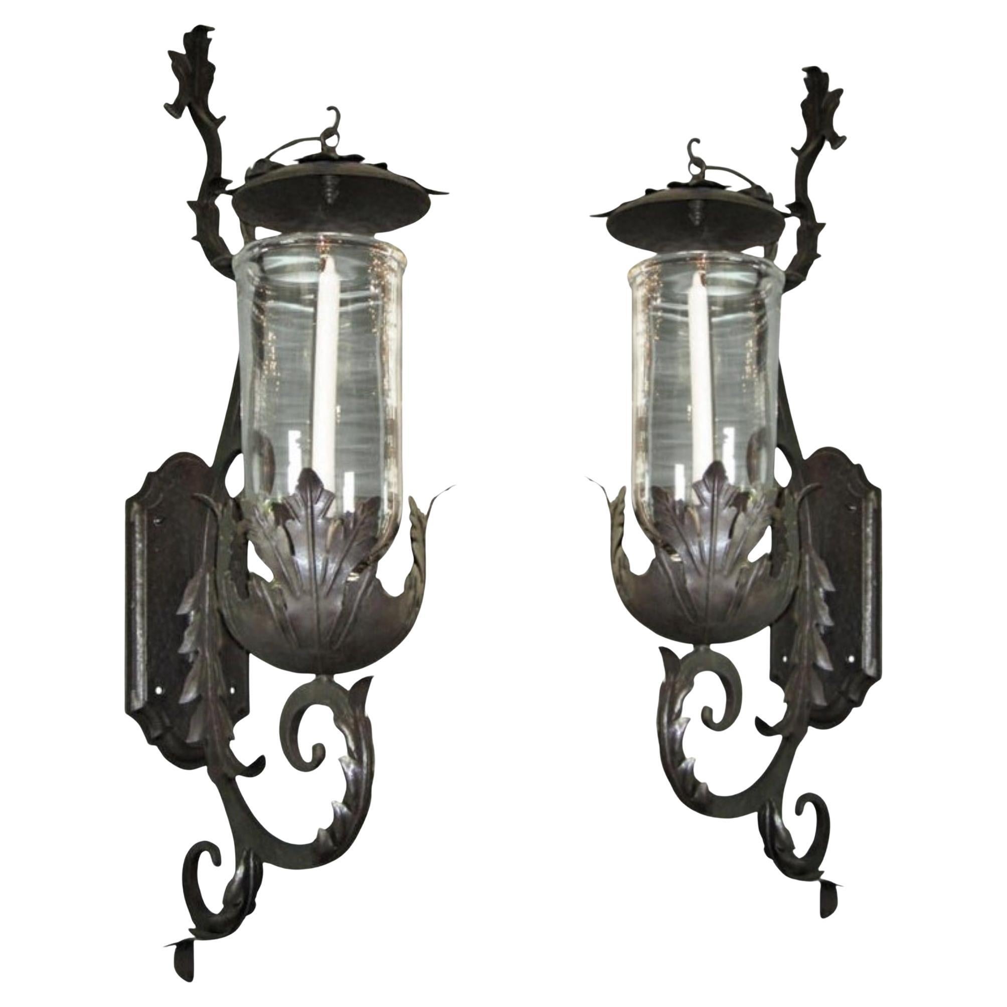 Hand Made Wall Mount Garden Lantern Sconce Candle holder Crystal Hurricane Light