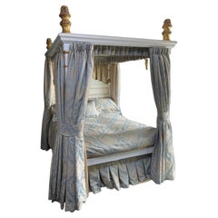 Hand Made White & Gold Painted Carved Wooden Four Poster Bed