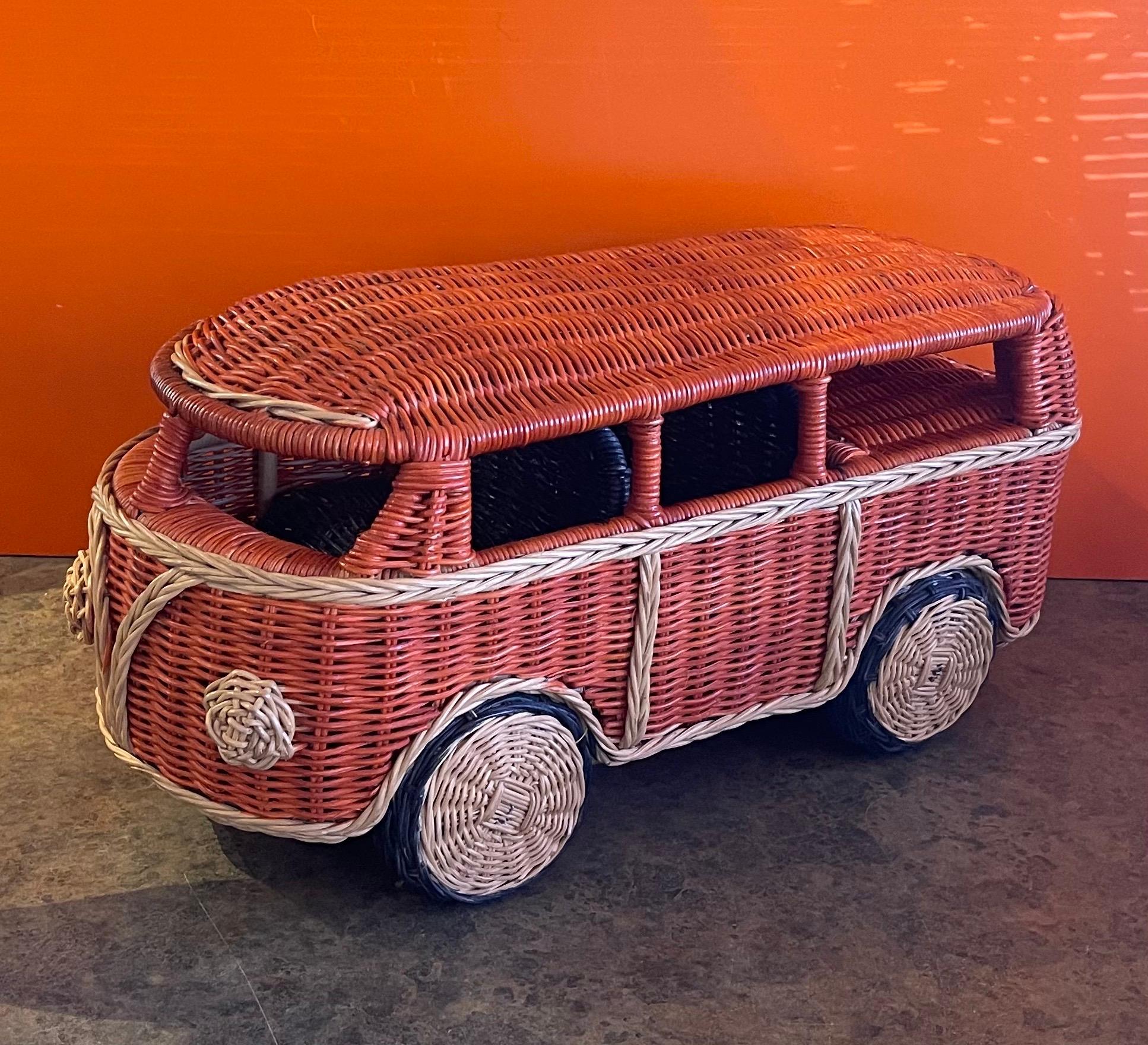 Mid-Century Modern Hand-Made Wicker Volkswagen Van / Camper Sculpture For Sale