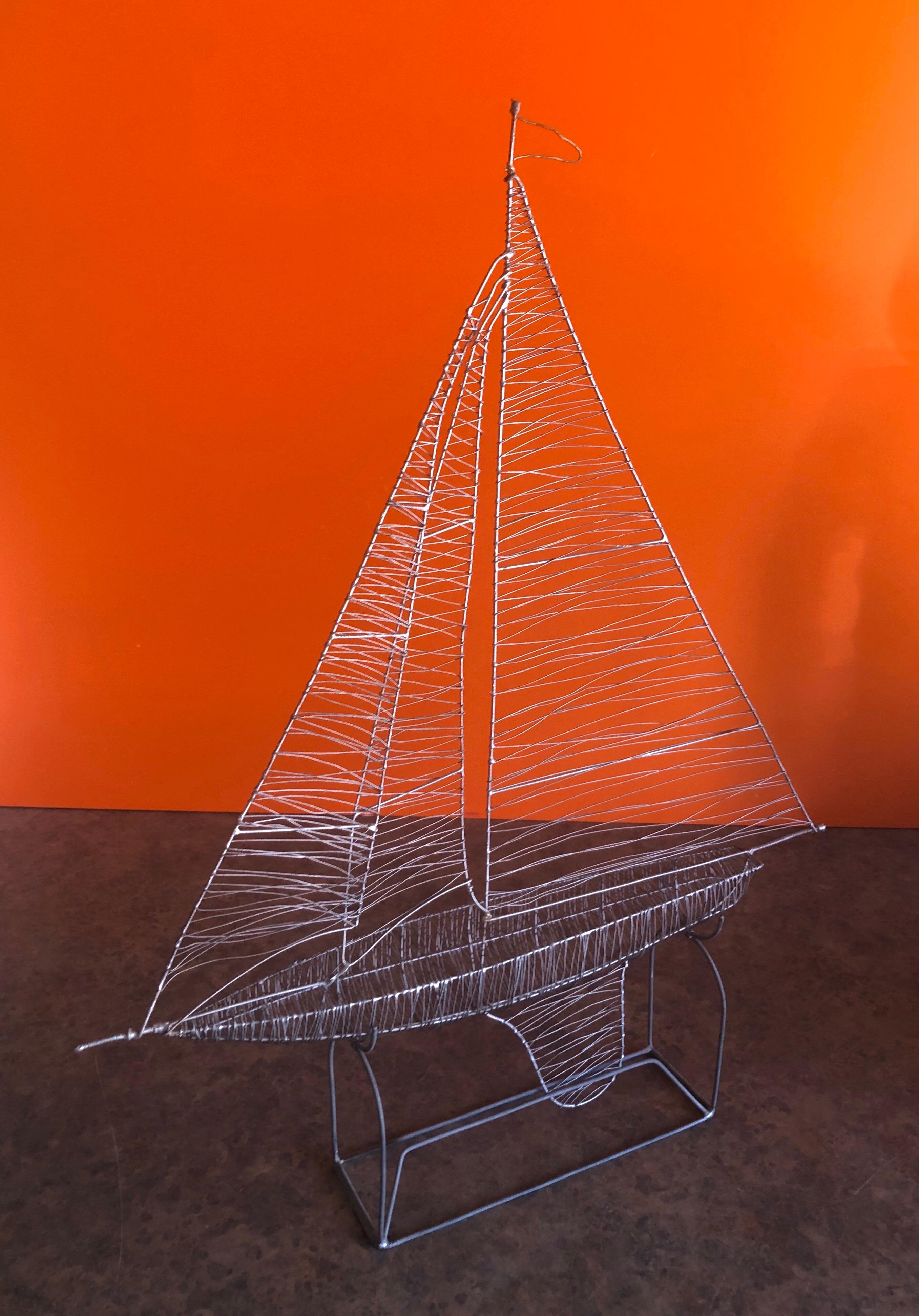 American Handmade Wire Sailboat Sculpture with Stand