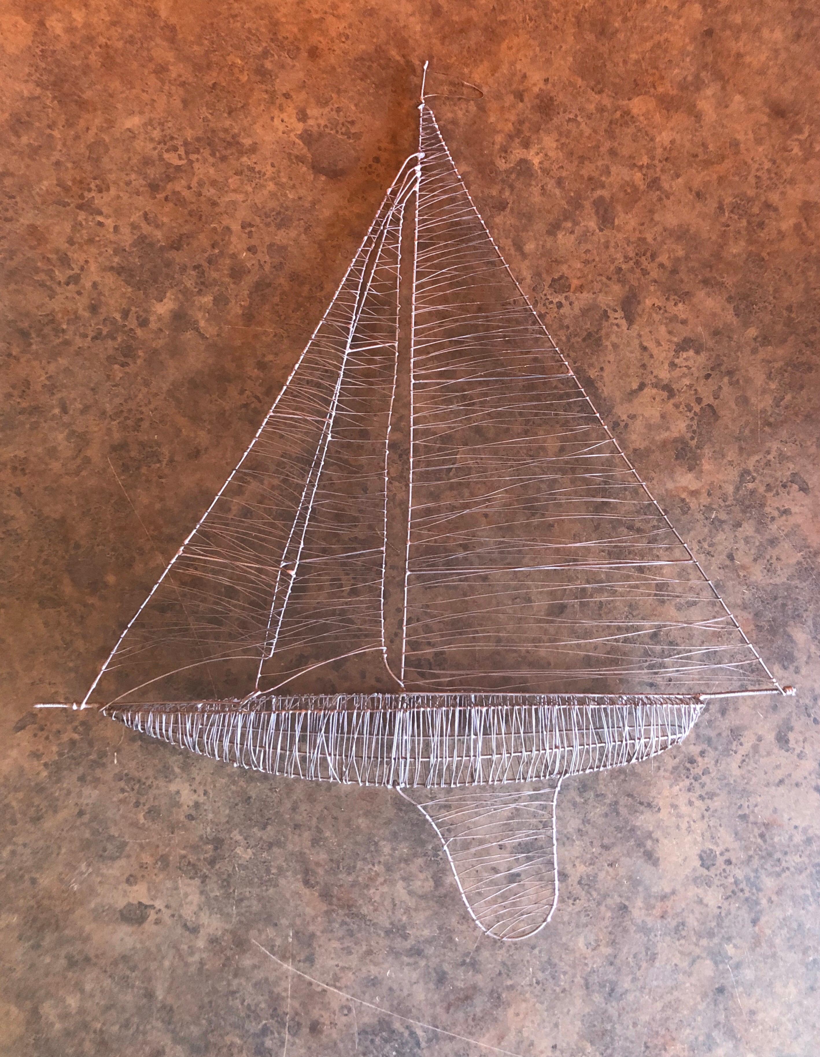 20th Century Handmade Wire Sailboat Sculpture with Stand