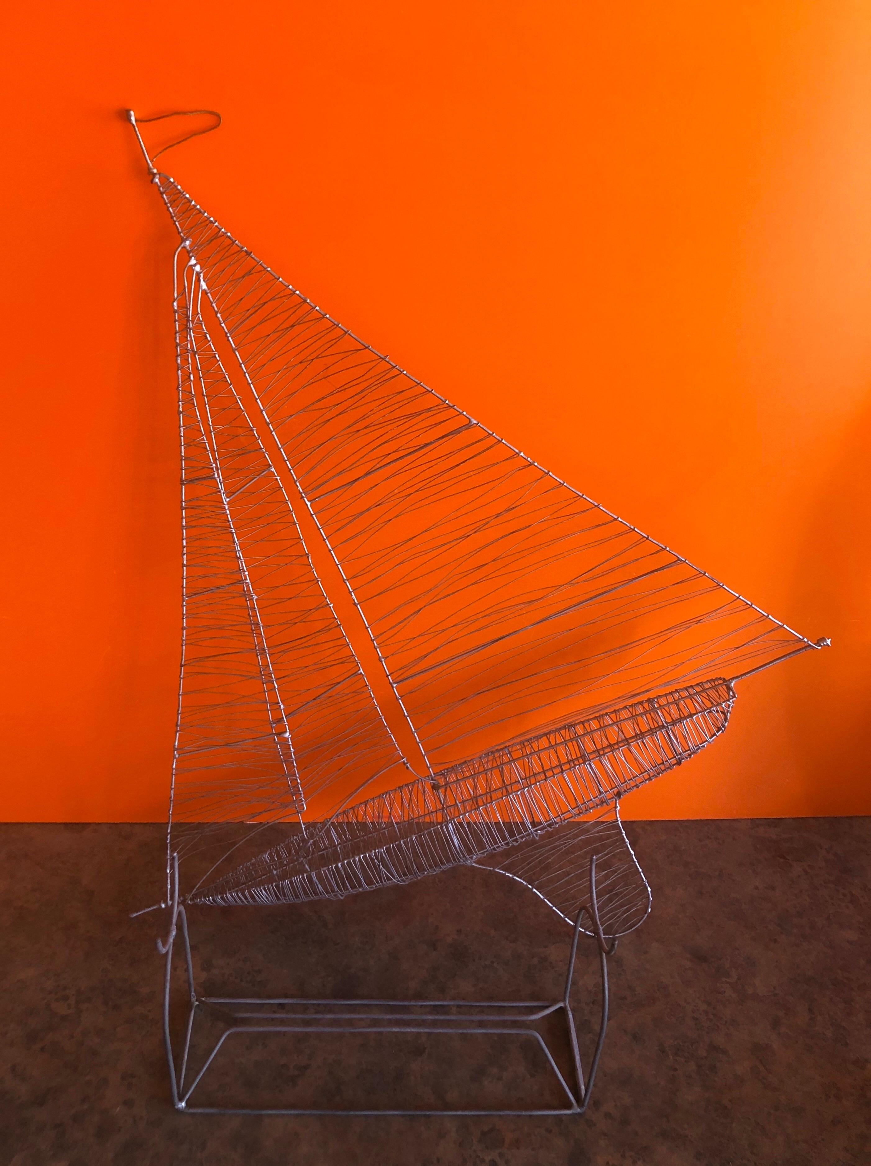 Handmade Wire Sailboat Sculpture with Stand 3