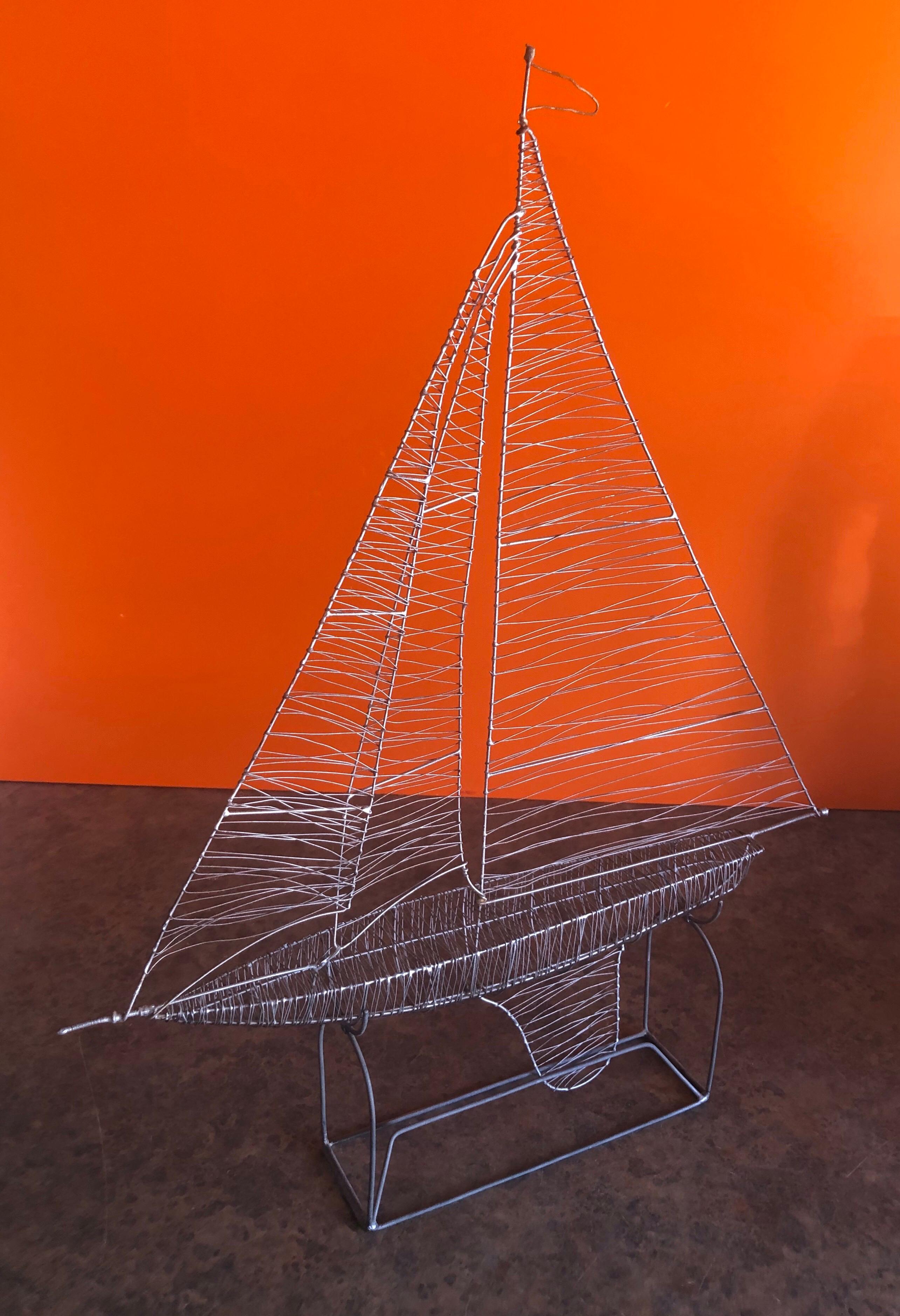 Handmade Wire Sailboat Sculpture with Stand 4