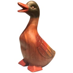 Handmade Wooden Painted Sculpture of a Duck
