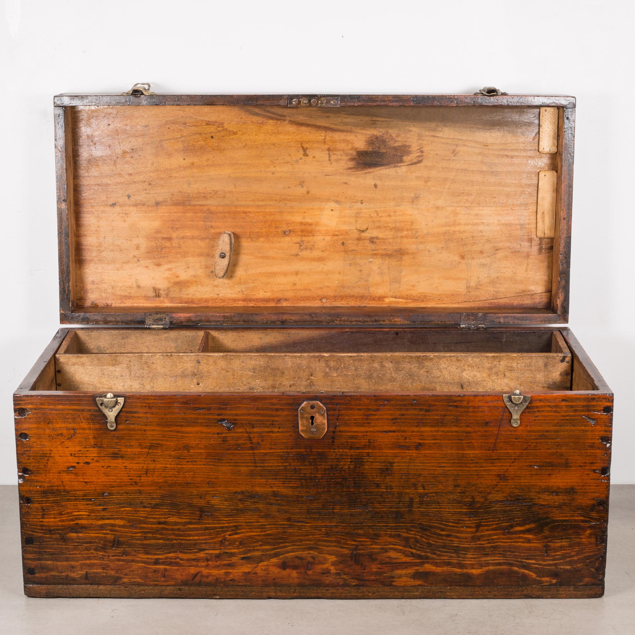 About:

A handmade Douglas fir toolbox with inner tool tray, original hinges, brass key hole and metal handles. This toolbox has been reconditioned with oil.

Creator: Unknown.
Date of manufacture: circa 1920.
Materials and techniques: Wood,
