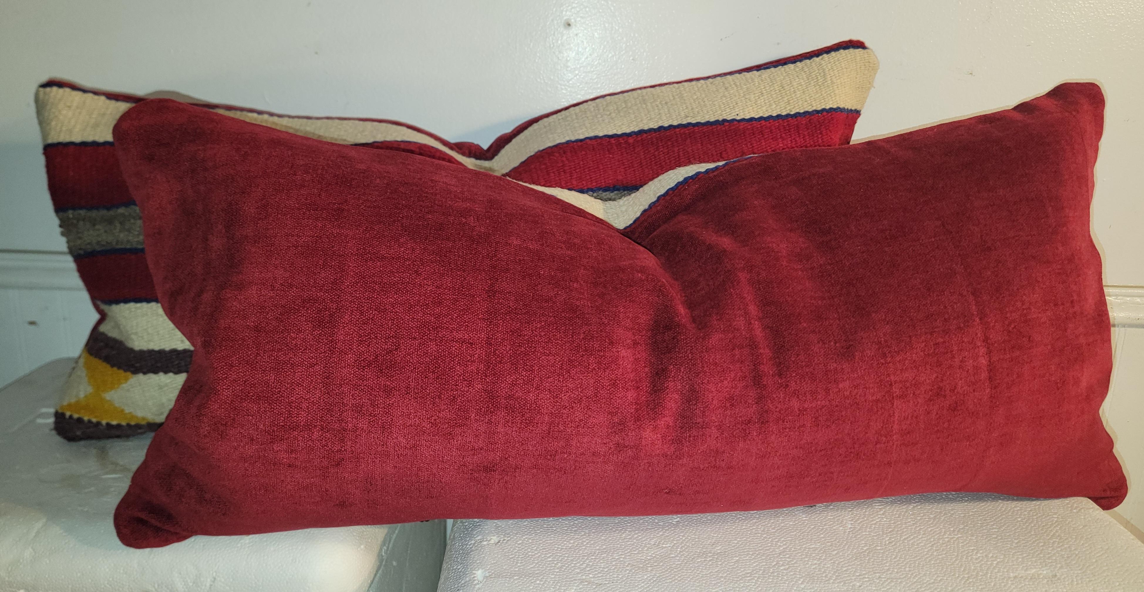 Adirondack Hand Made Wool Striped Pair of Pillows For Sale