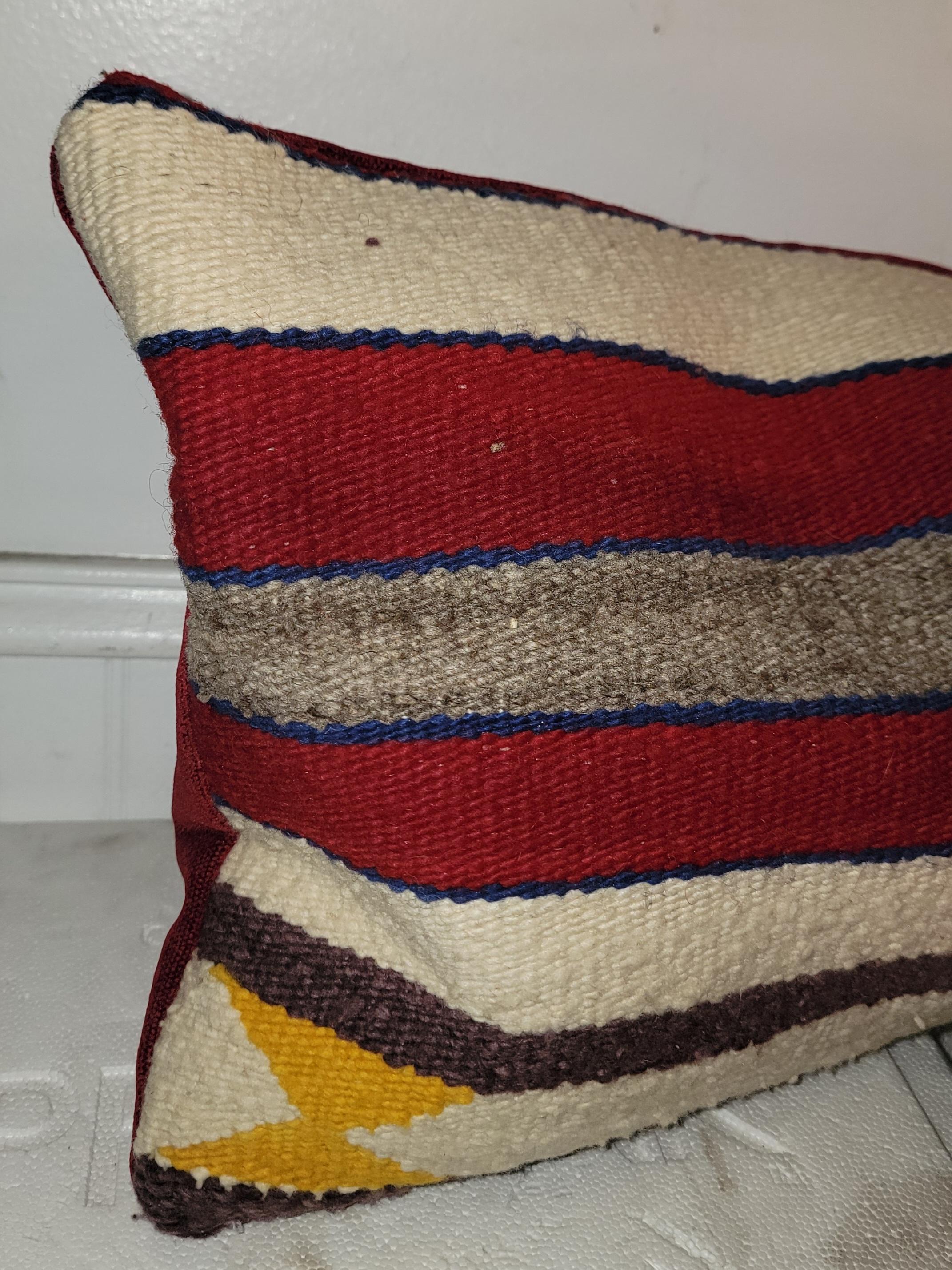 American Hand Made Wool Striped Pair of Pillows For Sale