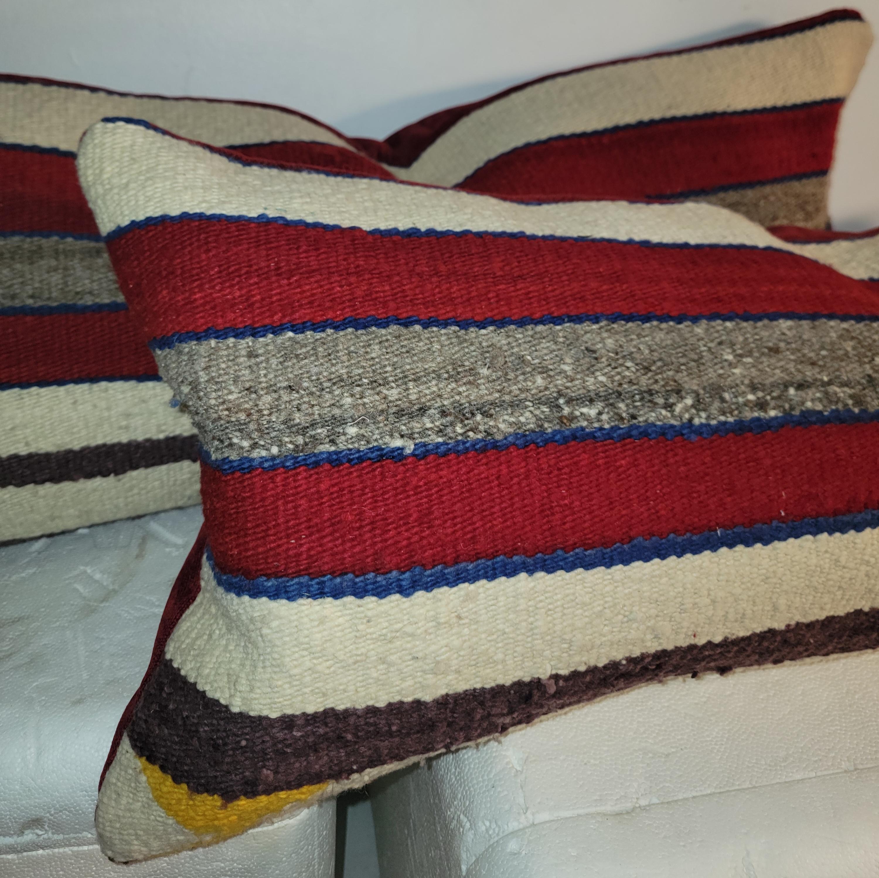 Hand Made Wool Striped Pair of Pillows In Good Condition For Sale In Los Angeles, CA