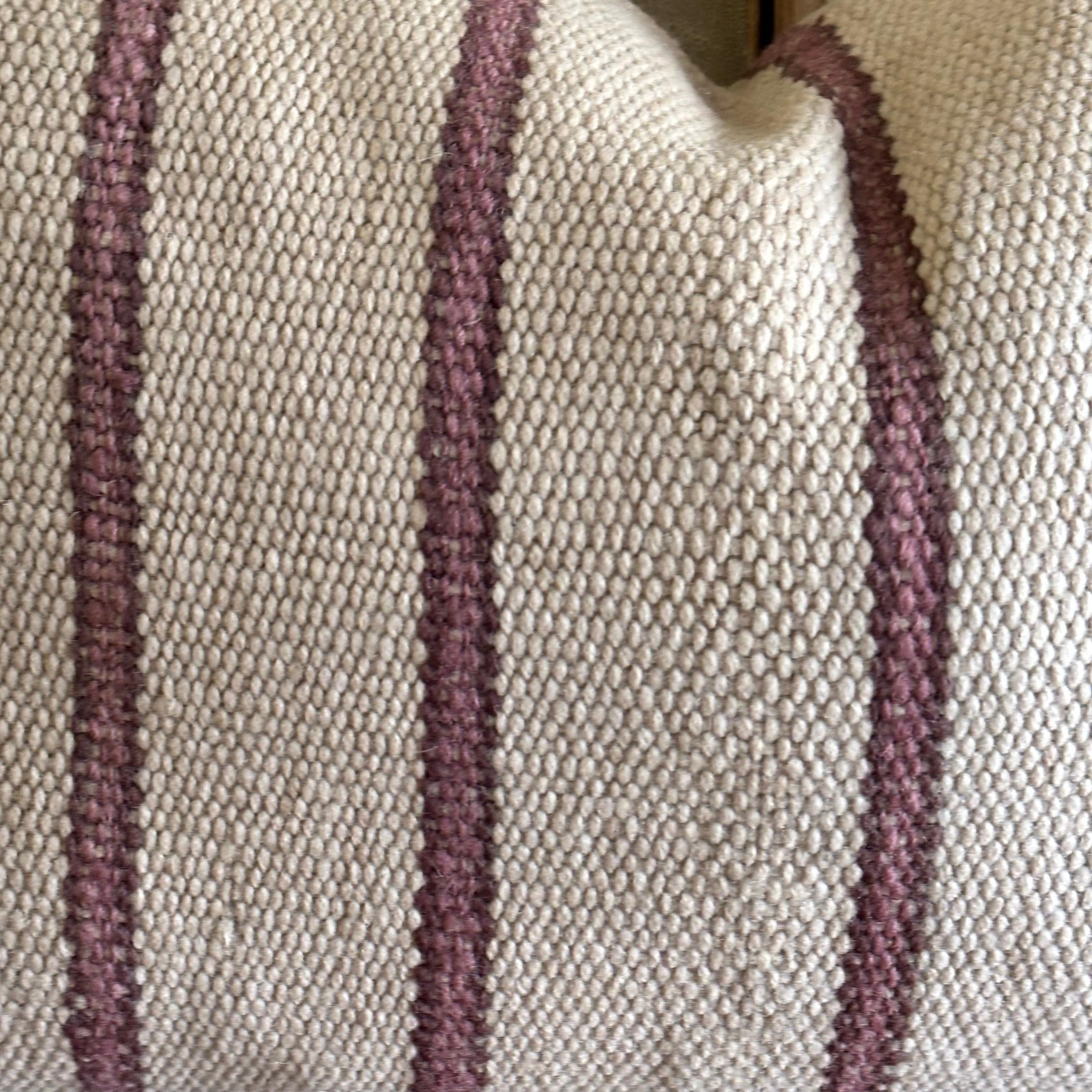Chilean Hand Made Wool Texture Lumbar Pillow in Natural and Plum For Sale
