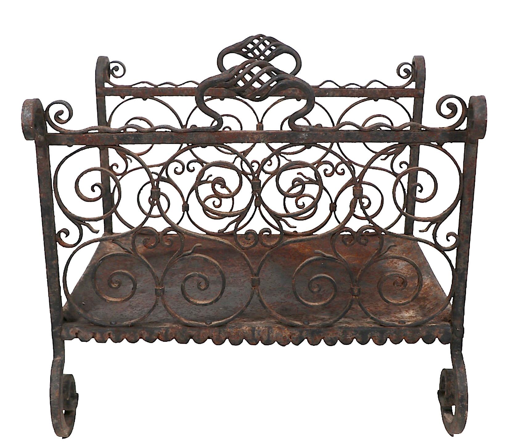 Hand Made  Wrought Iron Log Holder For Sale 4