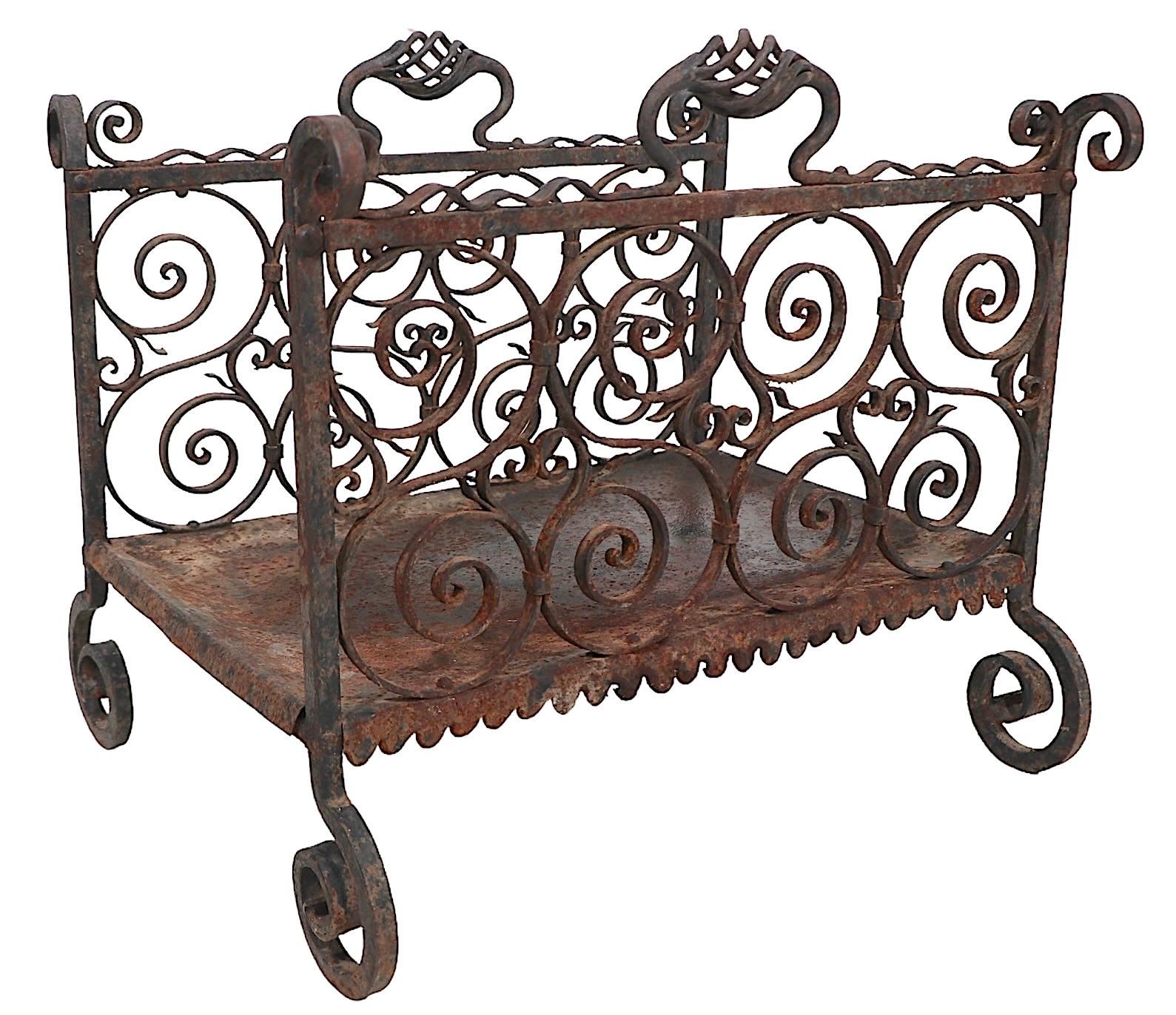 American Hand Made  Wrought Iron Log Holder For Sale