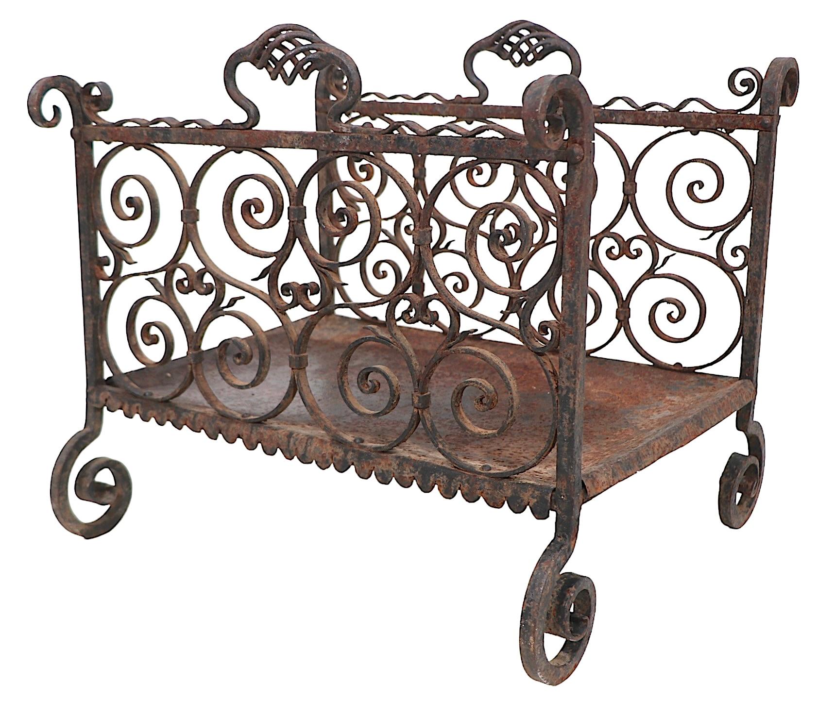 20th Century Hand Made  Wrought Iron Log Holder For Sale