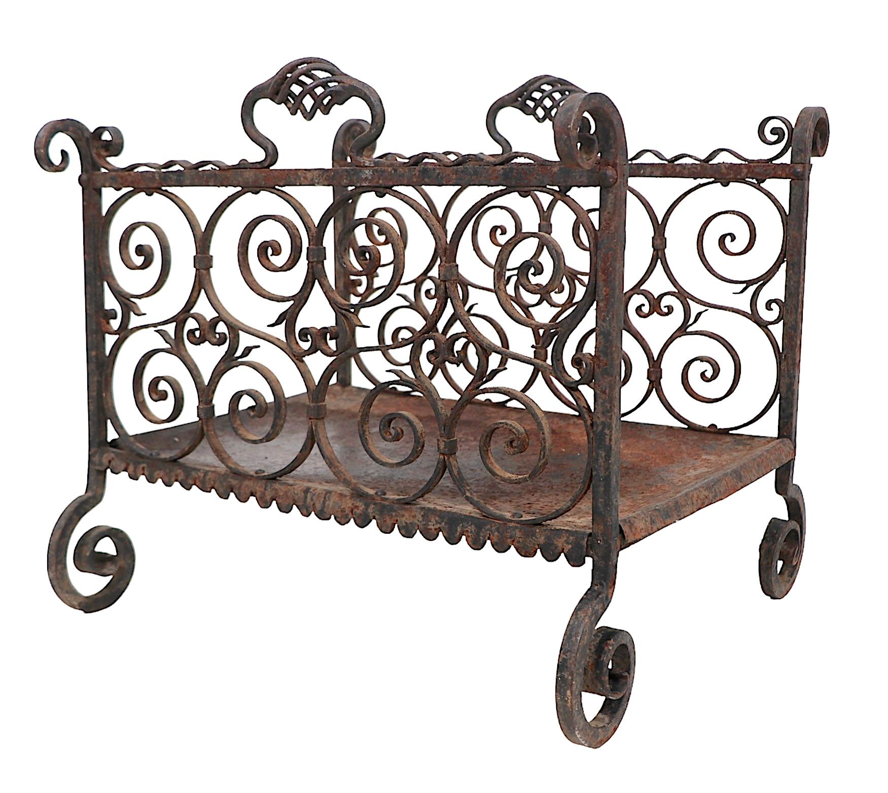 Hand Made  Wrought Iron Log Holder For Sale 1