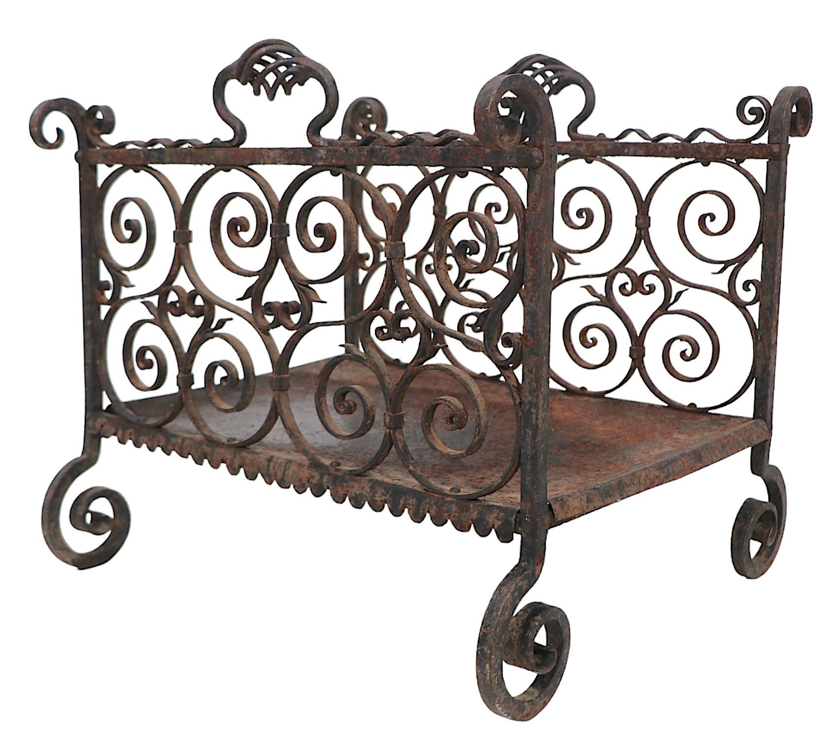 Hand Made  Wrought Iron Log Holder For Sale 2