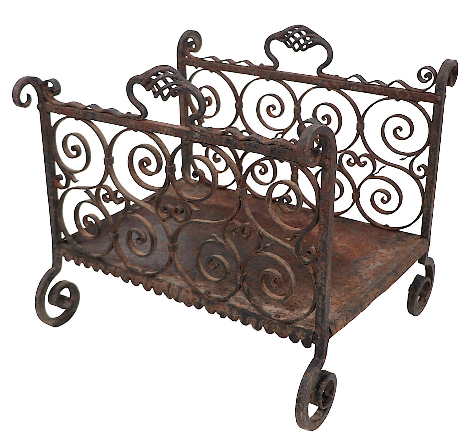 Hand Made  Wrought Iron Log Holder For Sale 3