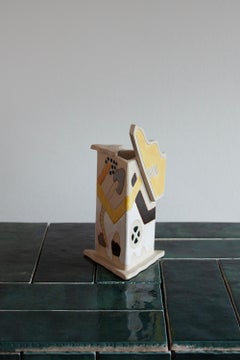 Hand Made Yellow and white small Memphis Style Vase