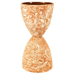 Hand Marbled Eggtimer Planter in White Chamota and Terracotta Clays. 