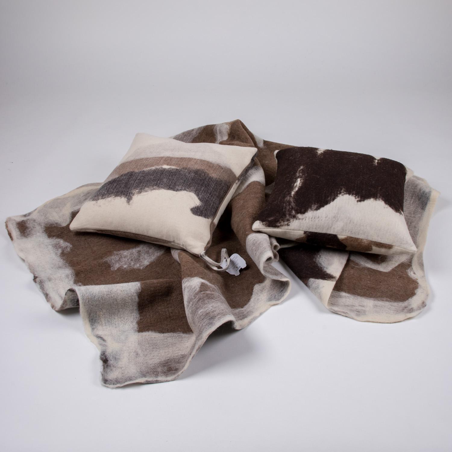 Hand-Crafted Hand-Milled Artisan Wool Pillows and Rustic Throw, Tahoe Collection For Sale
