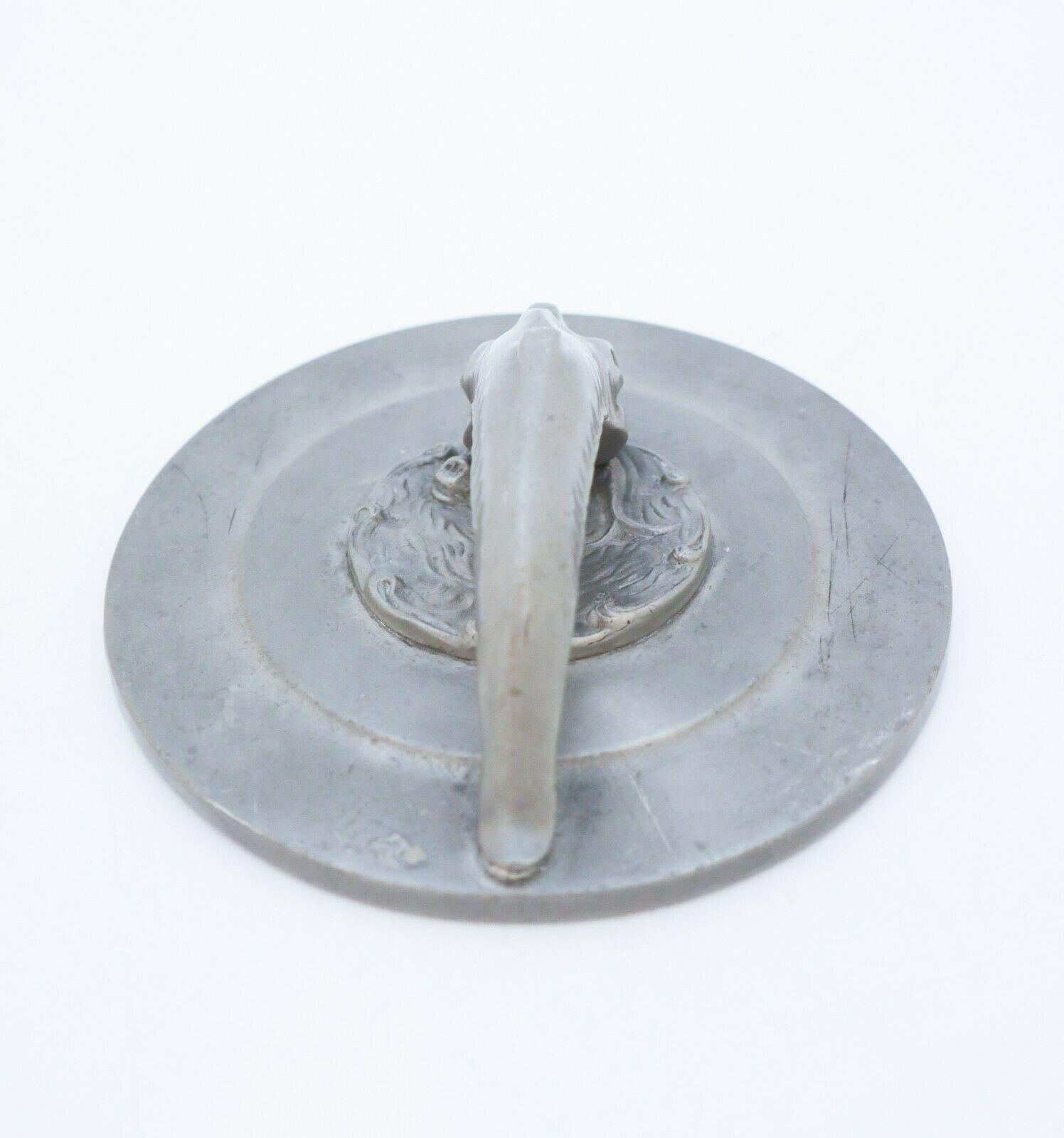 Scandinavian Modern Hand Mirror in Pewter with Decor of Fish, Swedish Art Deco For Sale