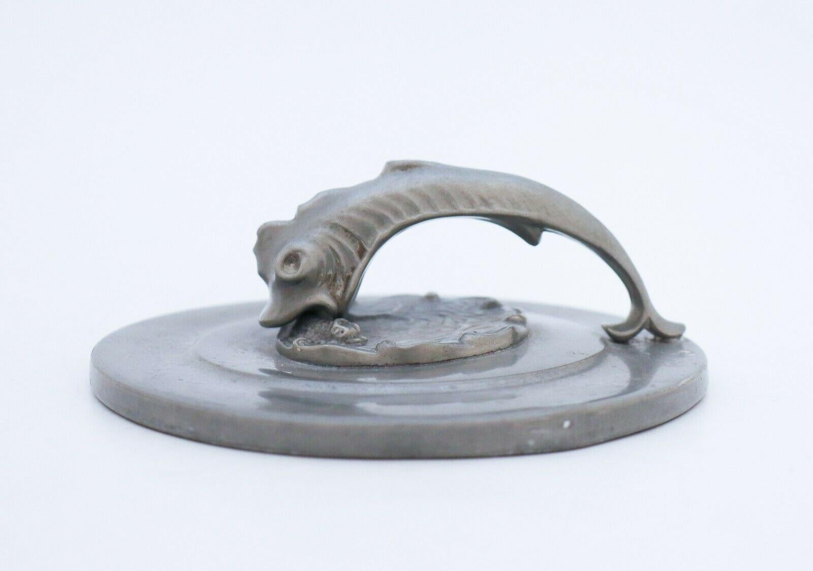 Mid-20th Century Hand Mirror in Pewter with Decor of Fish, Swedish Art Deco For Sale