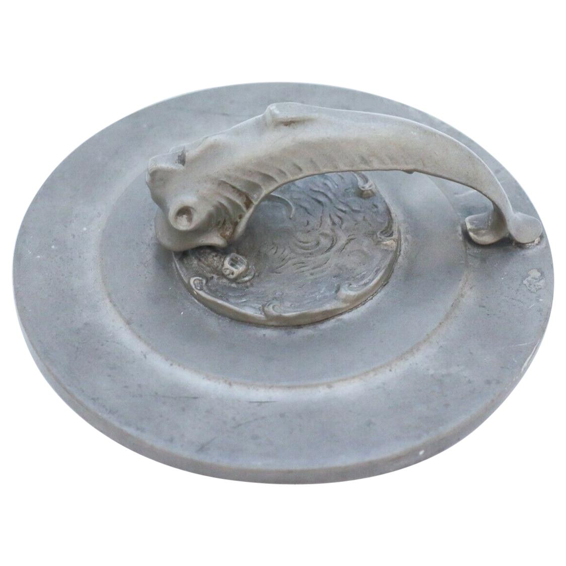 Hand Mirror in Pewter with Decor of Fish, Swedish Art Deco For Sale
