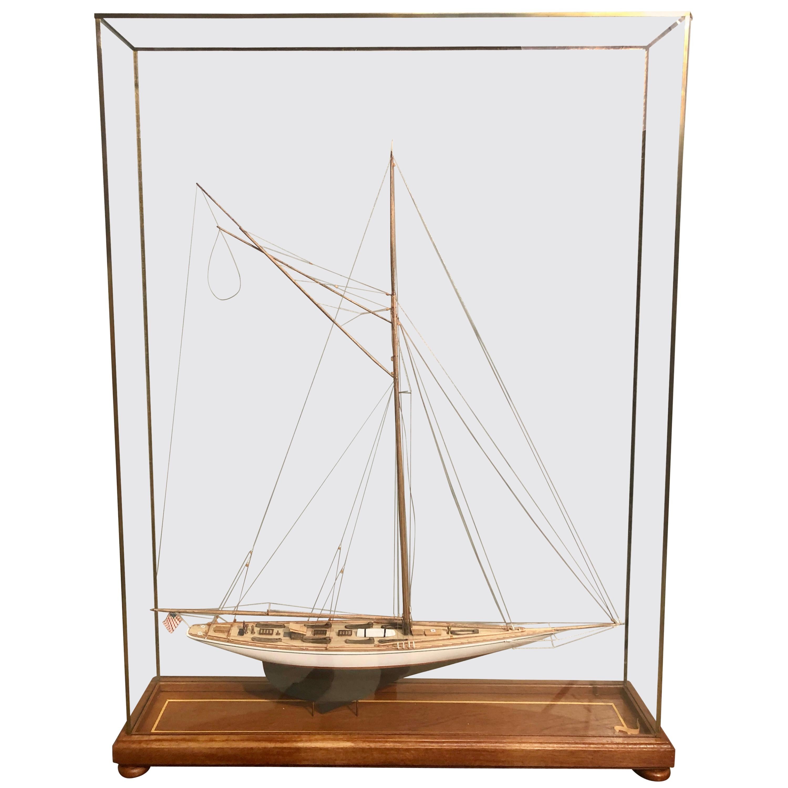 Hand Modeled Clipper Ship in a Glass and Bronze Case