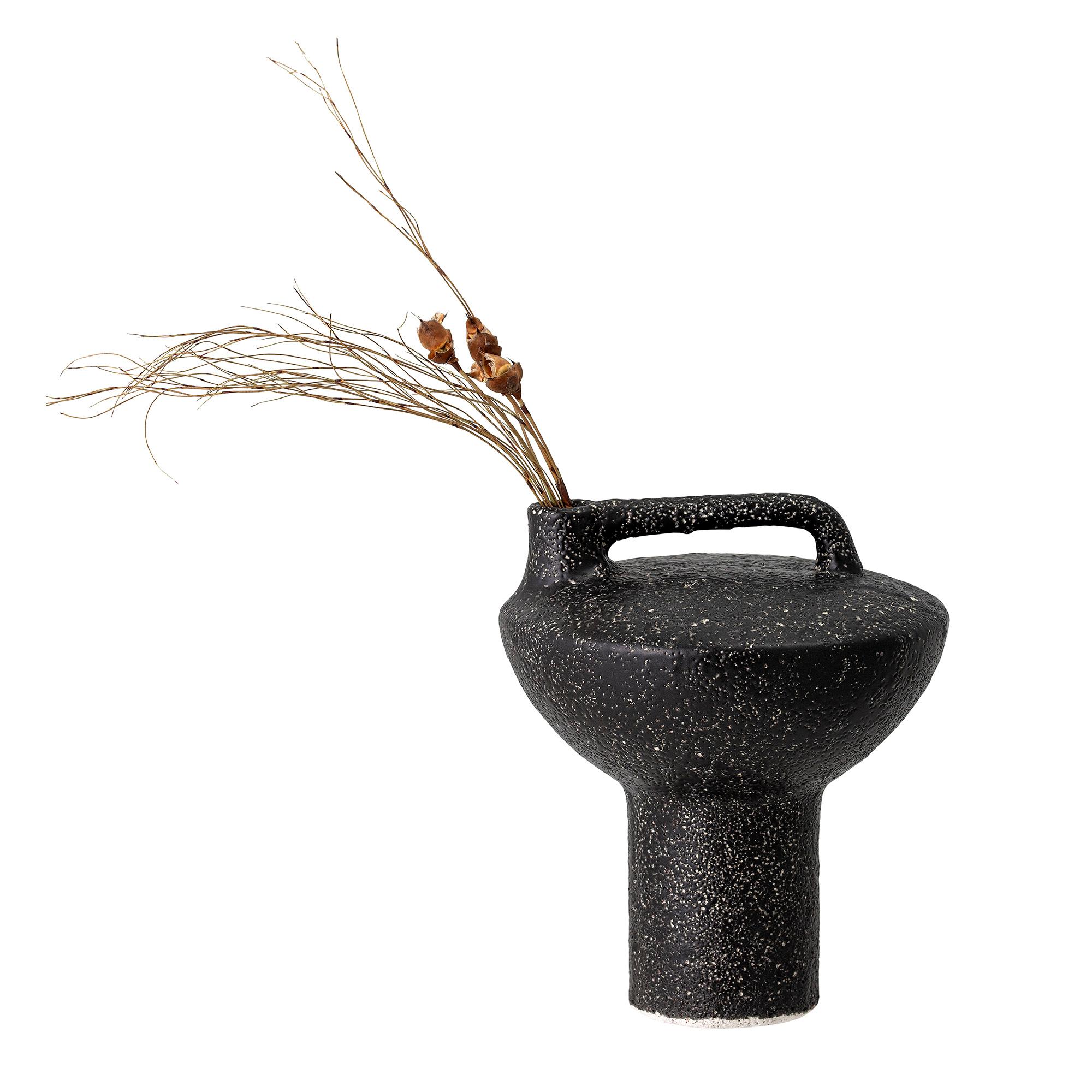 Danish 21st Century Hand Molded Black Terracotta Asymmetric Brutalist Pedestal Vase