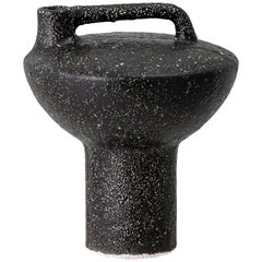 Hand Molded Black Terracotta Asymmetric Brutalist Style Pedestal Vase