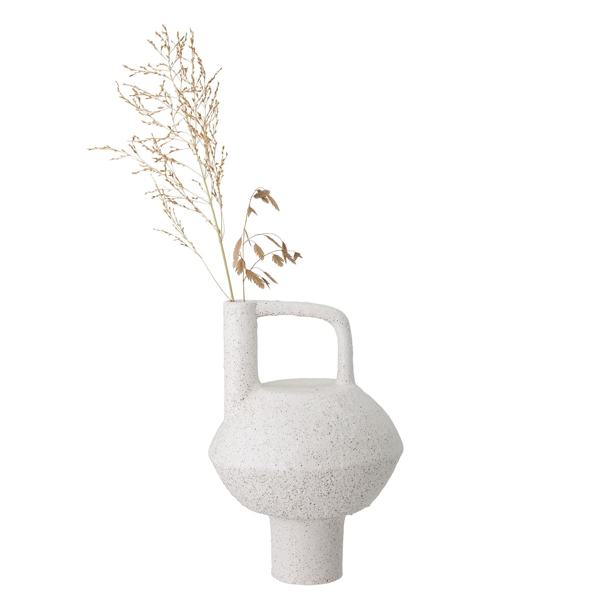 Danish 21st Century Hand Molded White Terracotta Assymetric Brutalist Pedestal Vase