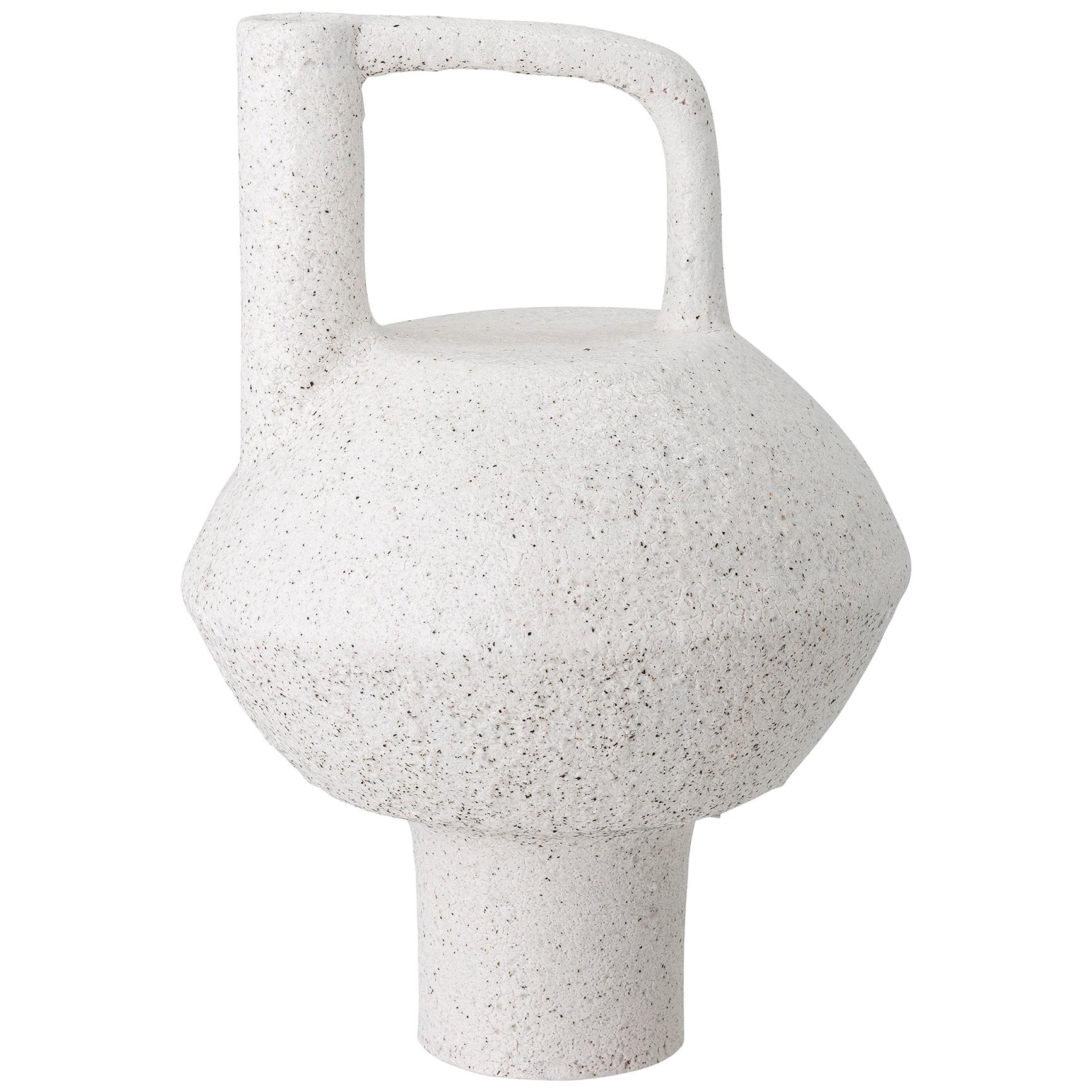 21st Century Hand Molded White Terracotta Assymetric Brutalist Pedestal Vase
