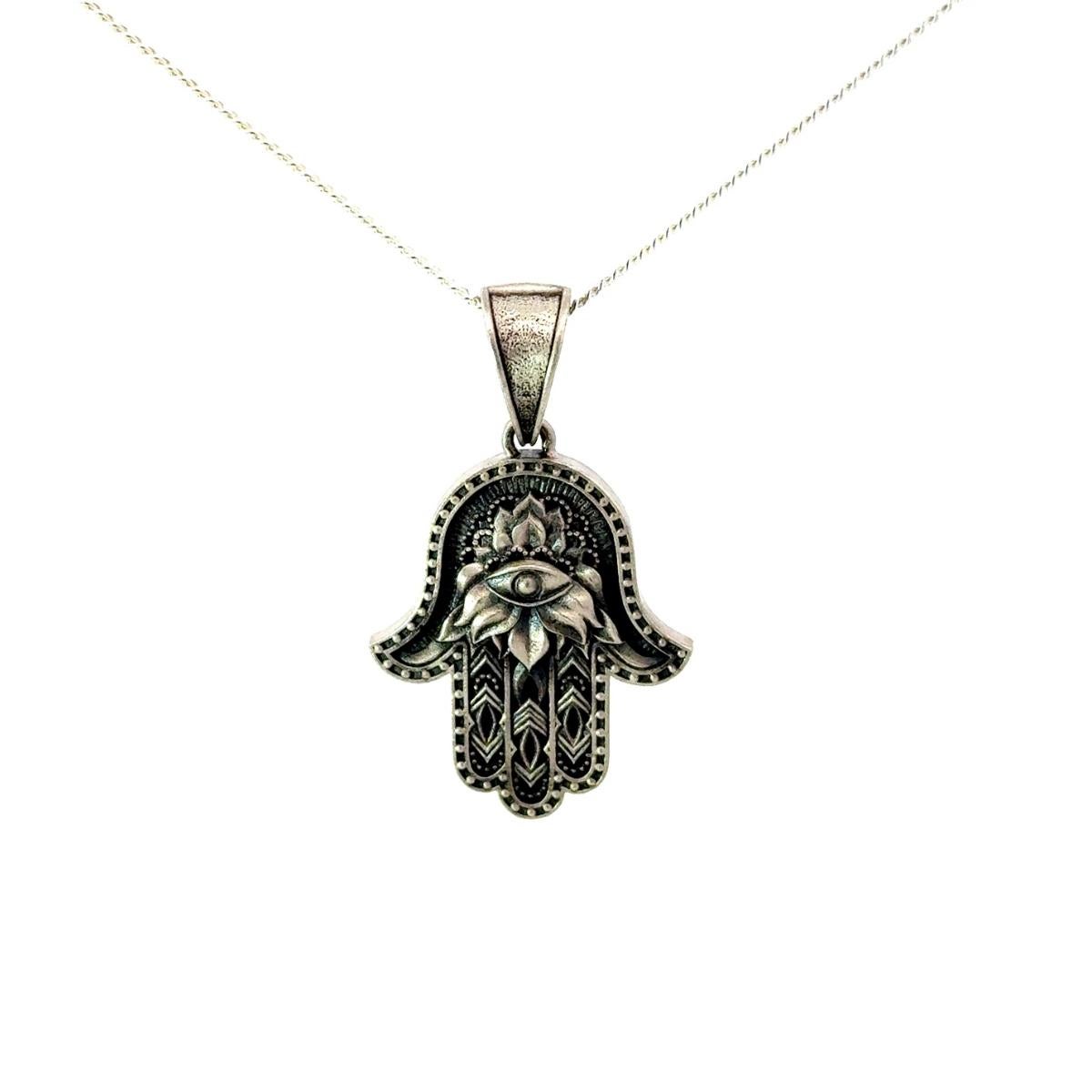 da uomo o donna Hand of Fatima Hamsa Evil Eye - Ciondolo di charme fatto a mano e realizzato in argento. in vendita