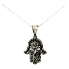 Hand of Fatima Hamsa Evil Eye Handmade Charm Pendant Made in Silver Jewelry