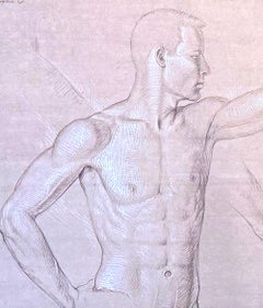 "Hand on Hip", Brilliant Drawing of Nude Male Figures, Pencil & Watercolor, 1961