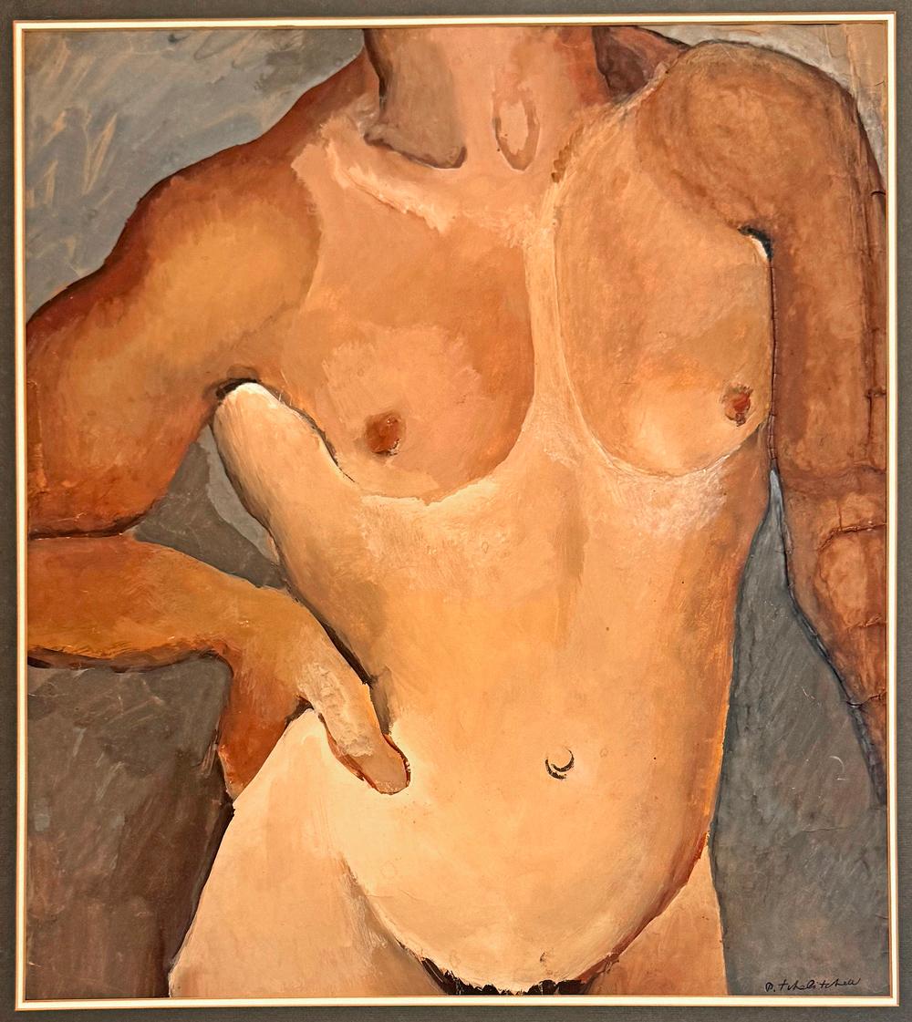 Dieses Meisterwerk von Paul Tchelichew (oder Tchelichev) aus dem Jahr 1929, das einen nackten männlichen Torso mit einer Hand an der Hüfte zeigt, wurde in einer satten, tiefen Palette von Rotbraun- und Grautönen gemalt, als er noch mit dem