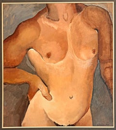 "Mano sull'anca", Torso di nudo maschile dipinto da Tchelichew in marrone scuro e grigio