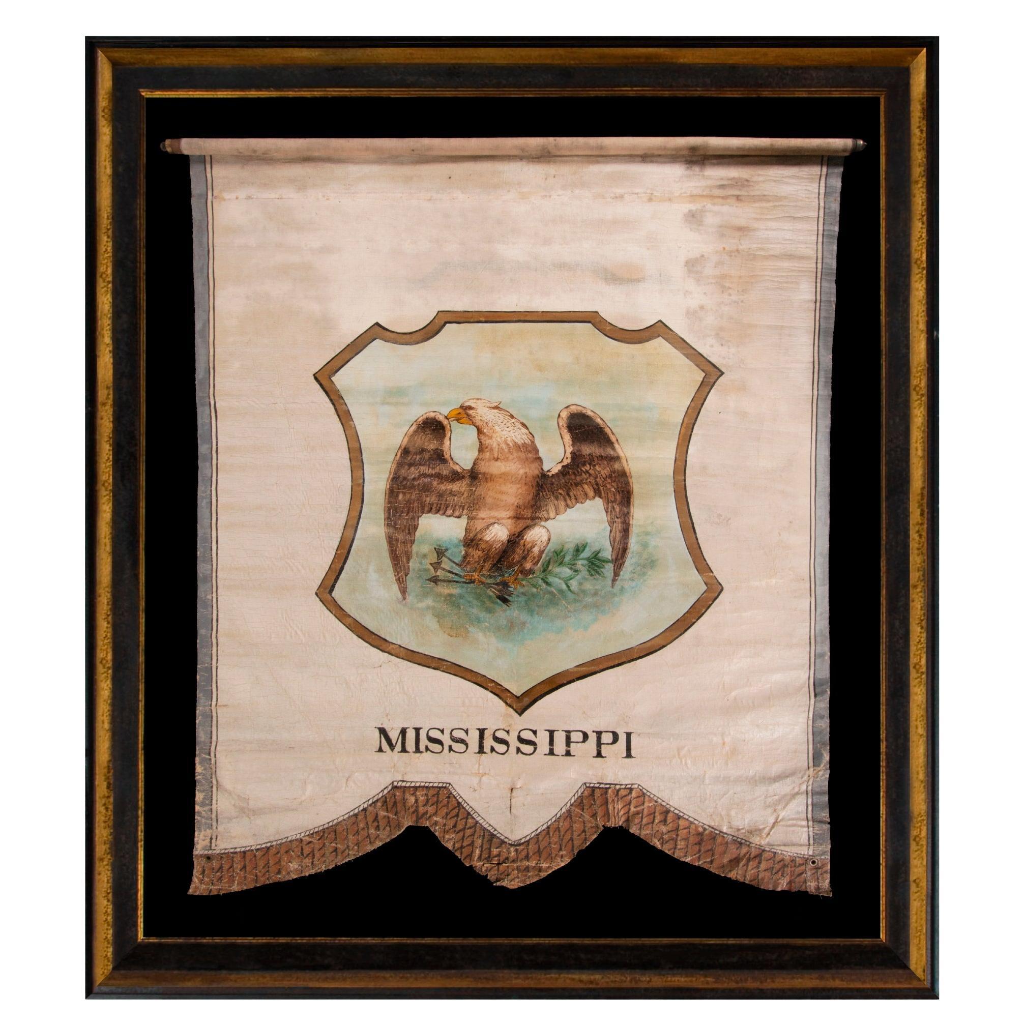 Banner peint à la main avec le sceau de l'État du Mississippi, vers 1872