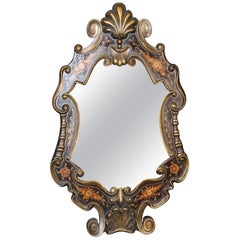 Hand-Paint Decorated Gilded Venetian Italian Wall Mirror, circa 1940