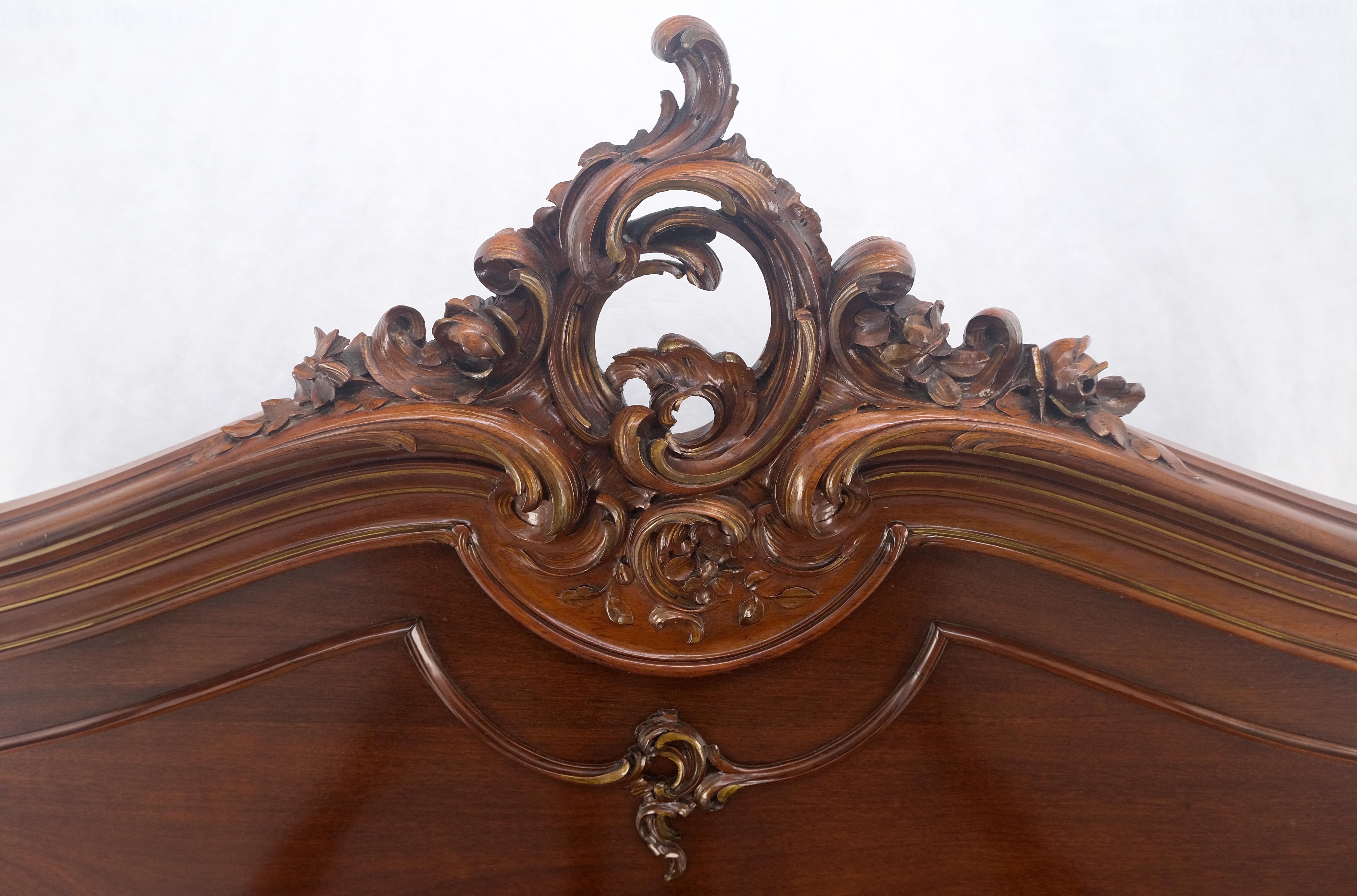 Hand Paint Decorated Plaque Carved Walnut Queen Size French Bed Headboard Rails For Sale 10