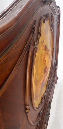 Hand Paint Decorated Plaque Carved Walnut Queen Size French Bed Headboard Rails