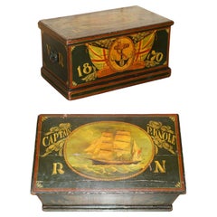 HAND PAINTED 1870 CAPTAIN P.KNOLE STEAMER TRUNK OR CHEST WiTH NAUTICAL THEME