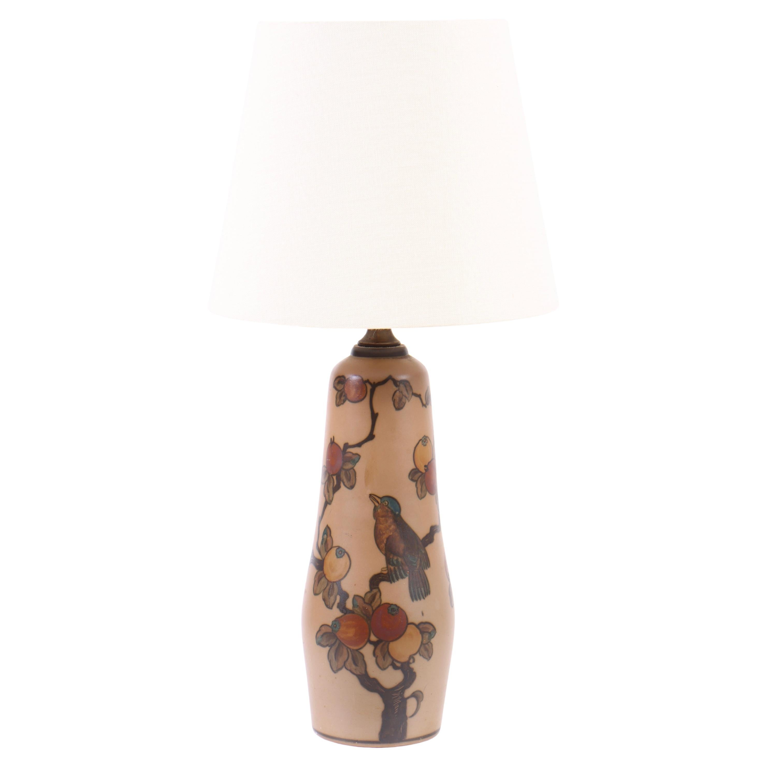 Danese Lampada da tavolo Hjorth in ceramica dipinta a mano del 1940 da Bornholm con paralume nuovo &New in vendita
