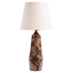Handbemalte Hjorth-Keramik-Tischlampe aus Bornholm aus den 1940er Jahren mit neuem Lampenschirm und US
