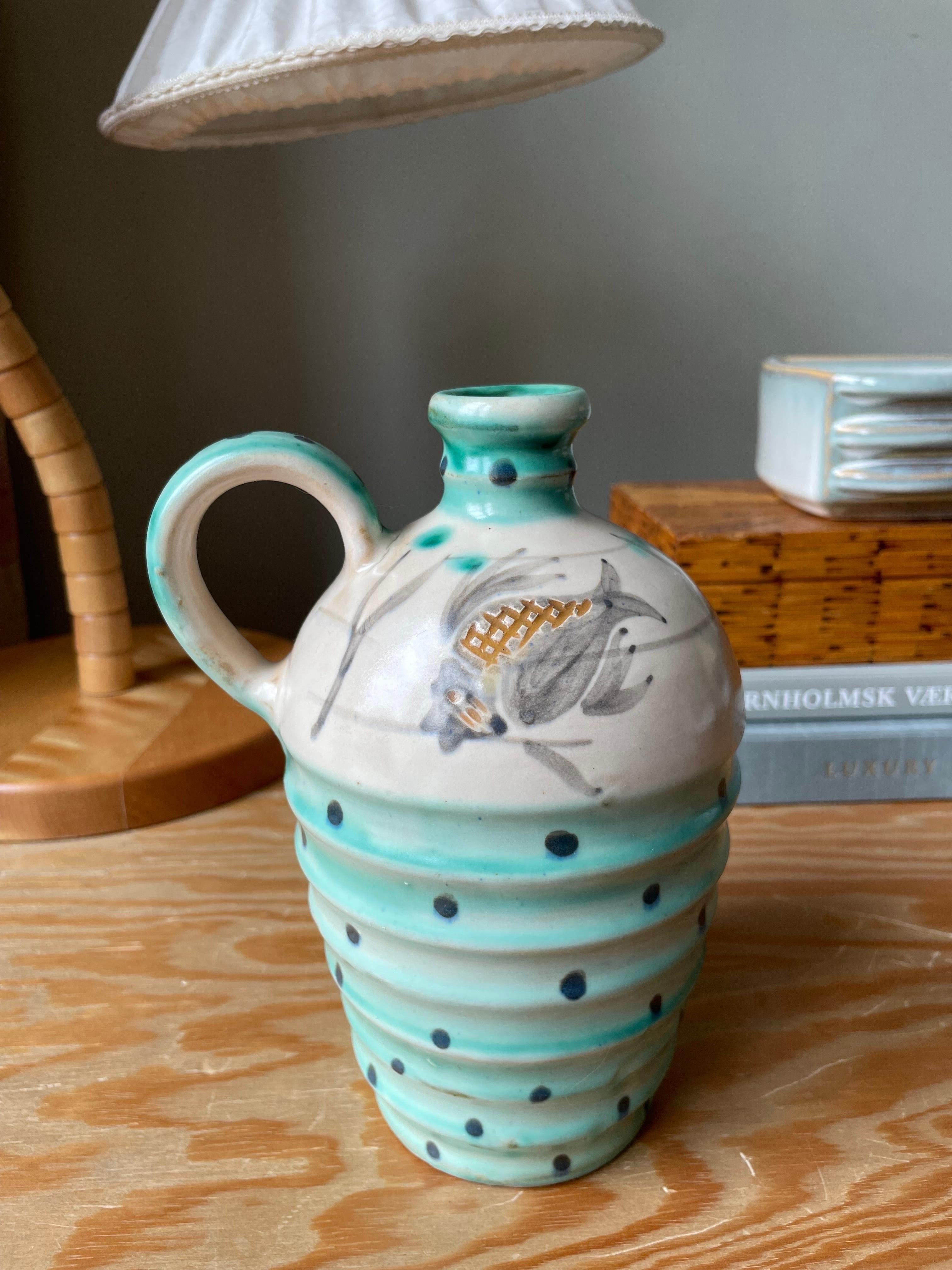 Hand-Painted 1950s Dotted Ceramic Bottle Vase For Sale 3