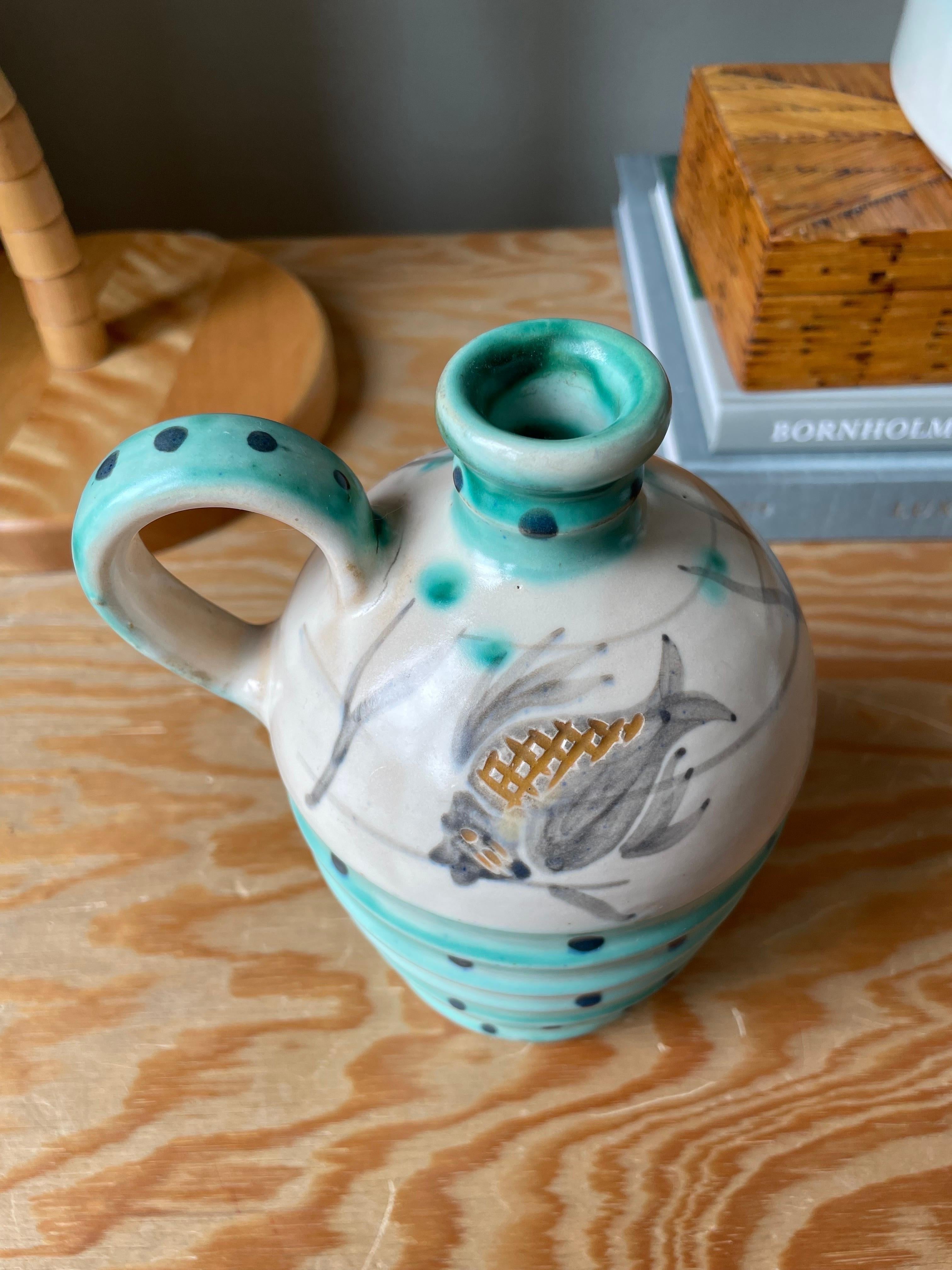 Hand-Painted 1950s Dotted Ceramic Bottle Vase For Sale 4