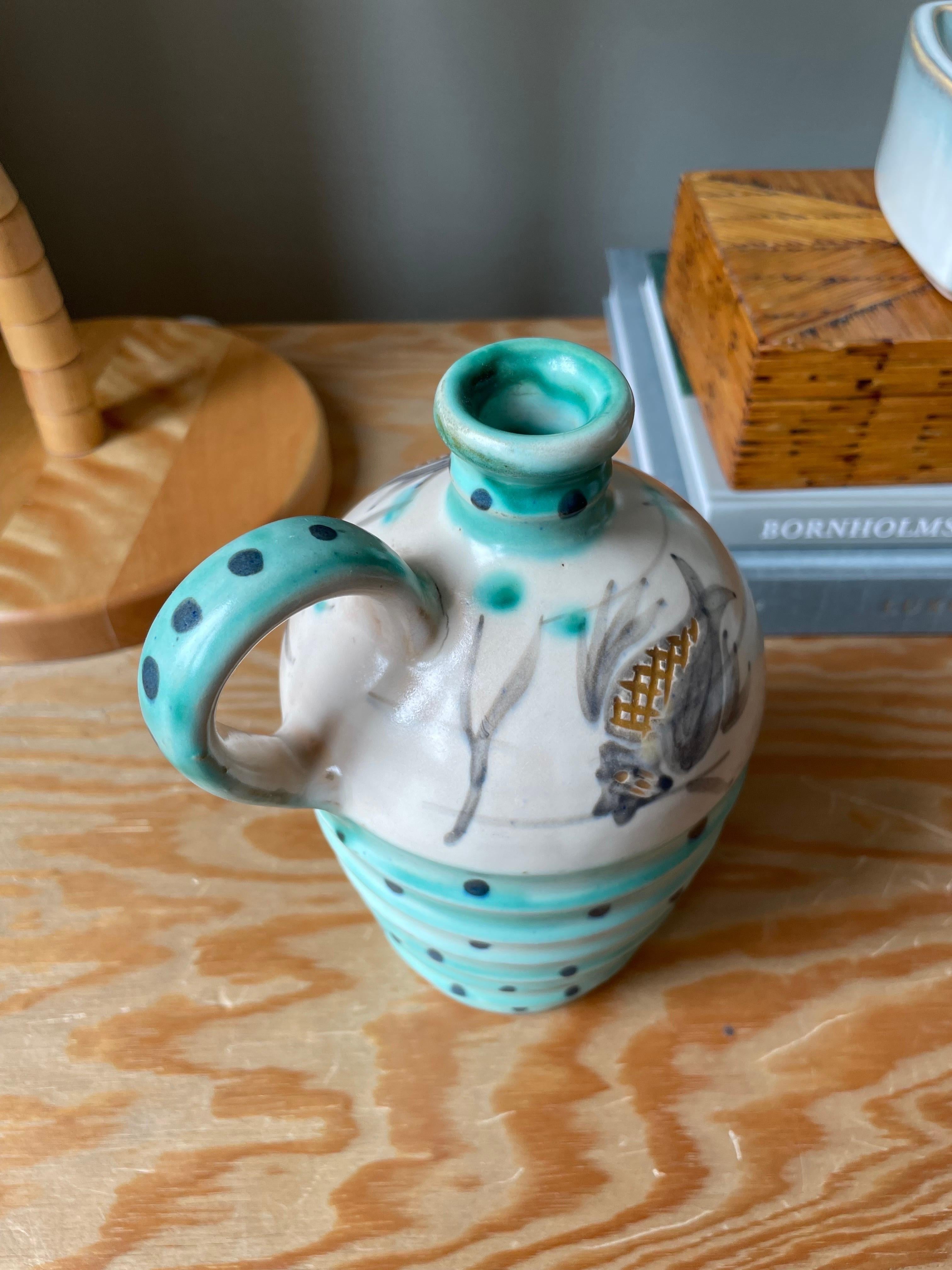 Hand-Painted 1950s Dotted Ceramic Bottle Vase For Sale 5