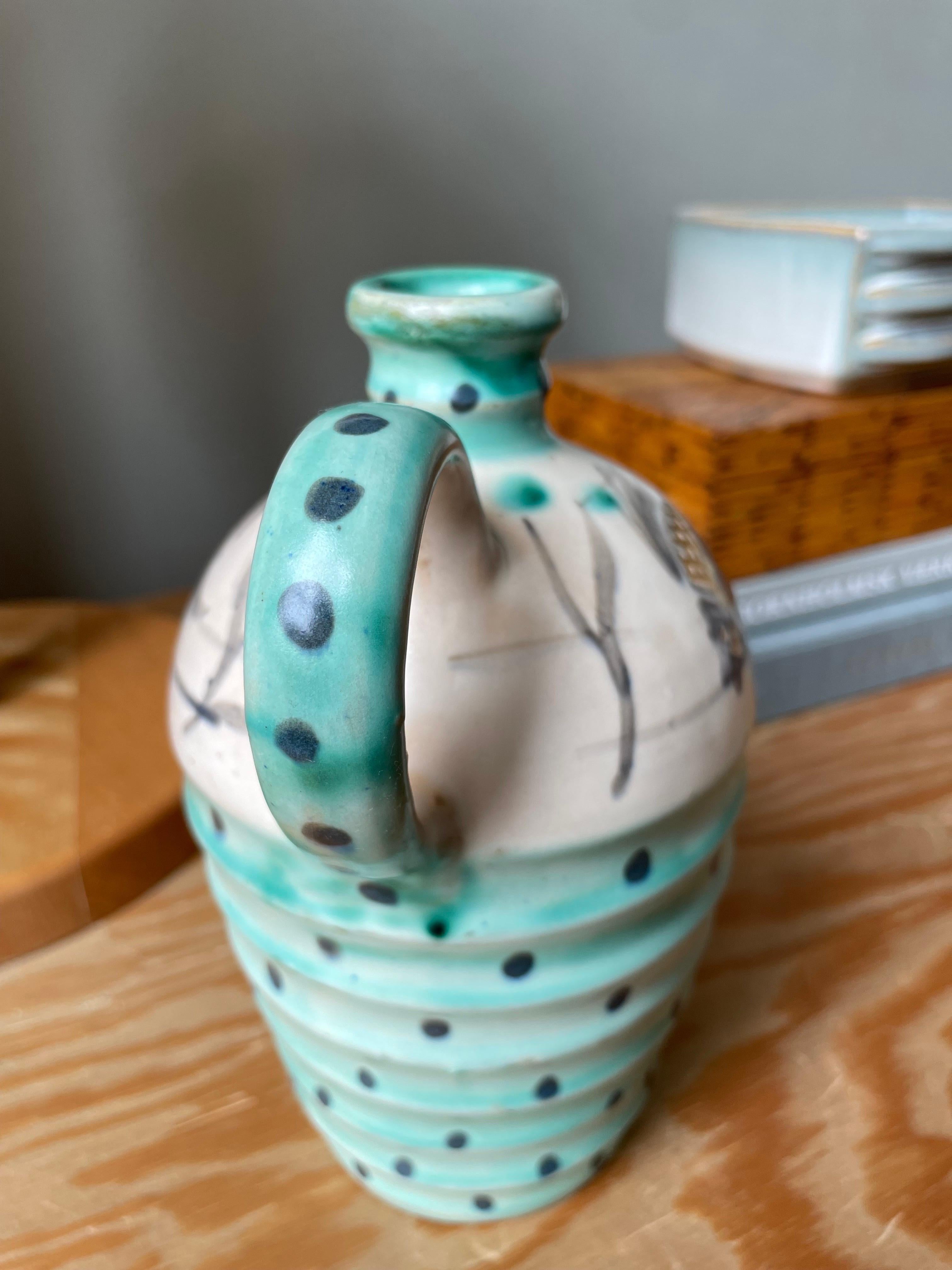 Hand-Painted 1950s Dotted Ceramic Bottle Vase For Sale 6